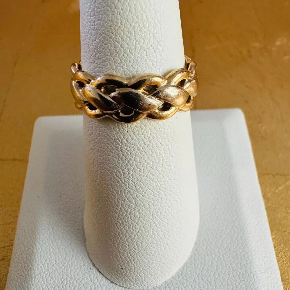 14K Yellow and White Gold Braided Band Ring Thumb Bridal Wedding size 7.25